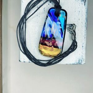 4063u. Blue Multicolor Art Glass Pendant Necklace